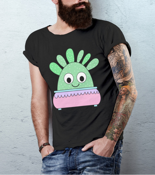 Cheerful Cute Curious Cactus In Adorable Pastel Pot T-Shirt