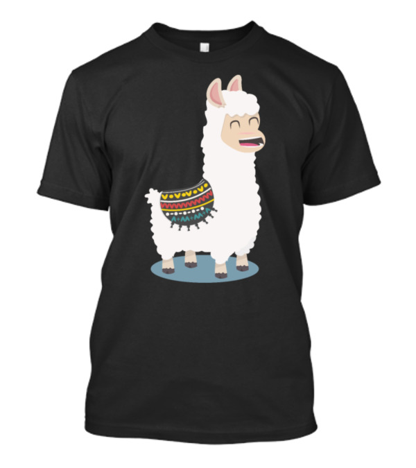 Cute Funny Alpaca With Colorful Blanket Eats Grass T-Shirt