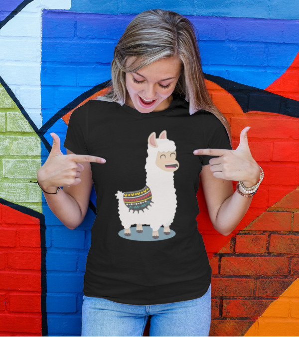 Cute Funny Alpaca With Colorful Blanket Eats Grass T-Shirt