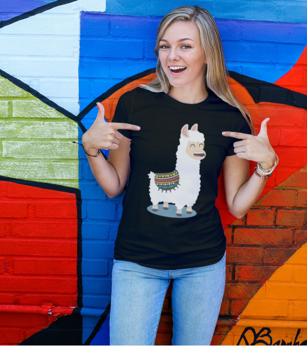 Cute Funny Alpaca With Colorful Blanket Eats Grass T-Shirt