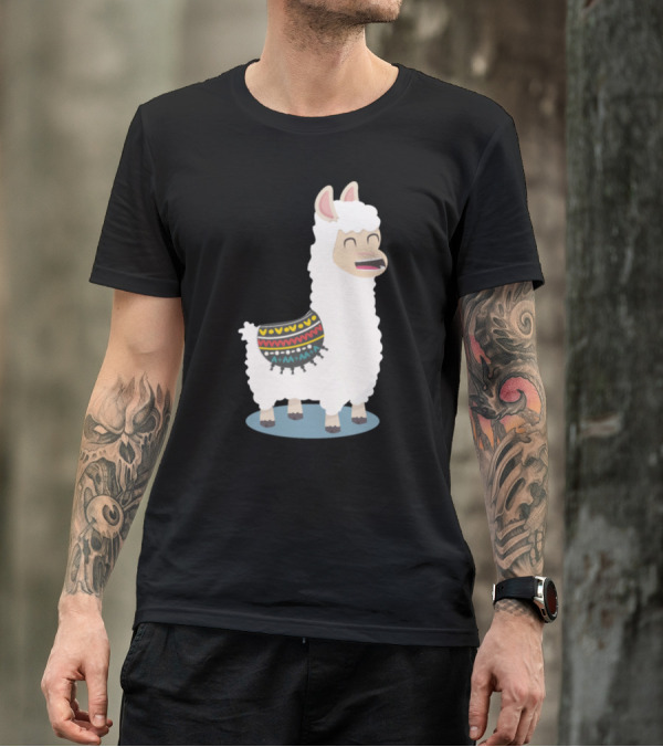 Cute Funny Alpaca With Colorful Blanket Eats Grass T-Shirt
