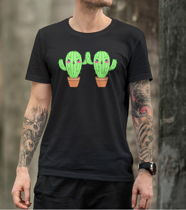 Cute Funny Kawaii Cacti Cactus Friends In Pots T-Shirt