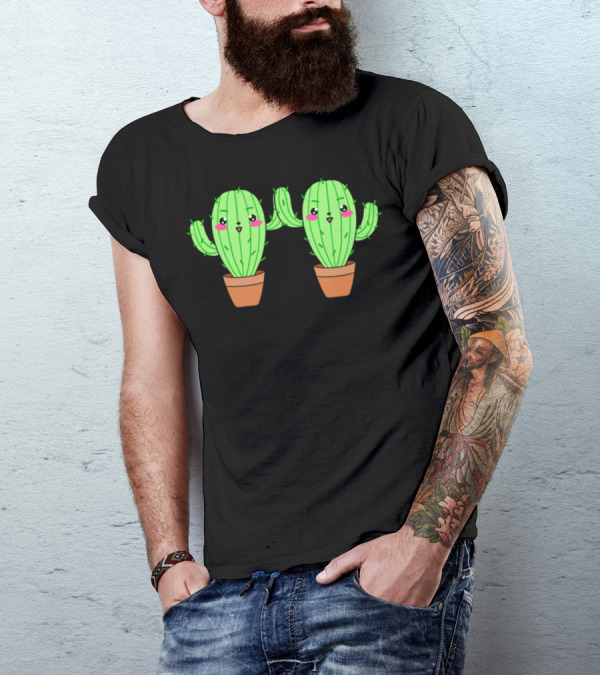 Cute Funny Kawaii Cacti Cactus Friends In Pots T-Shirt