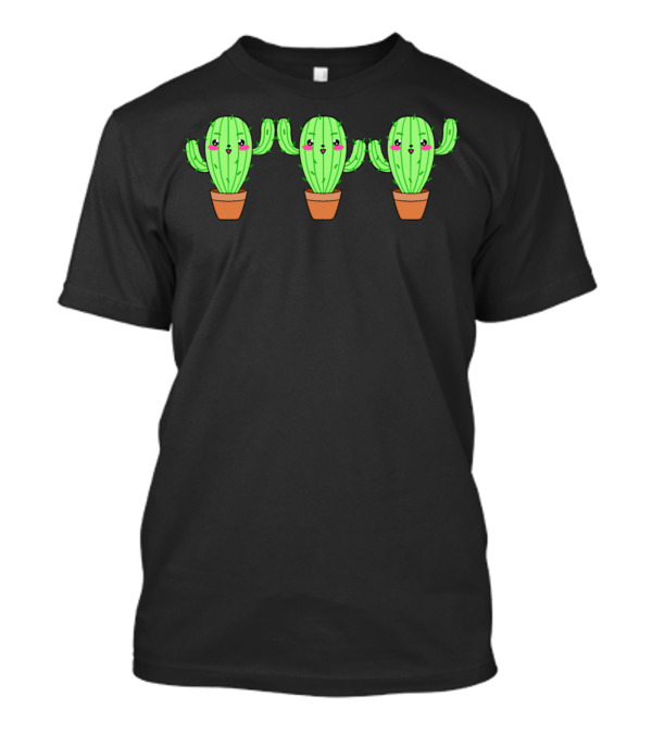 Cute Kawaii Happy Cactus Plants Best Friends Trio T-Shirt
