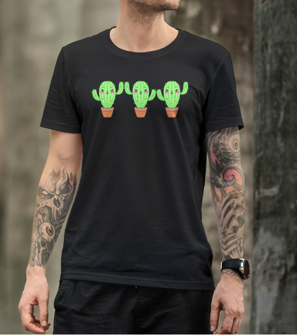 Cute Kawaii Happy Cactus Plants Best Friends Trio T-Shirt