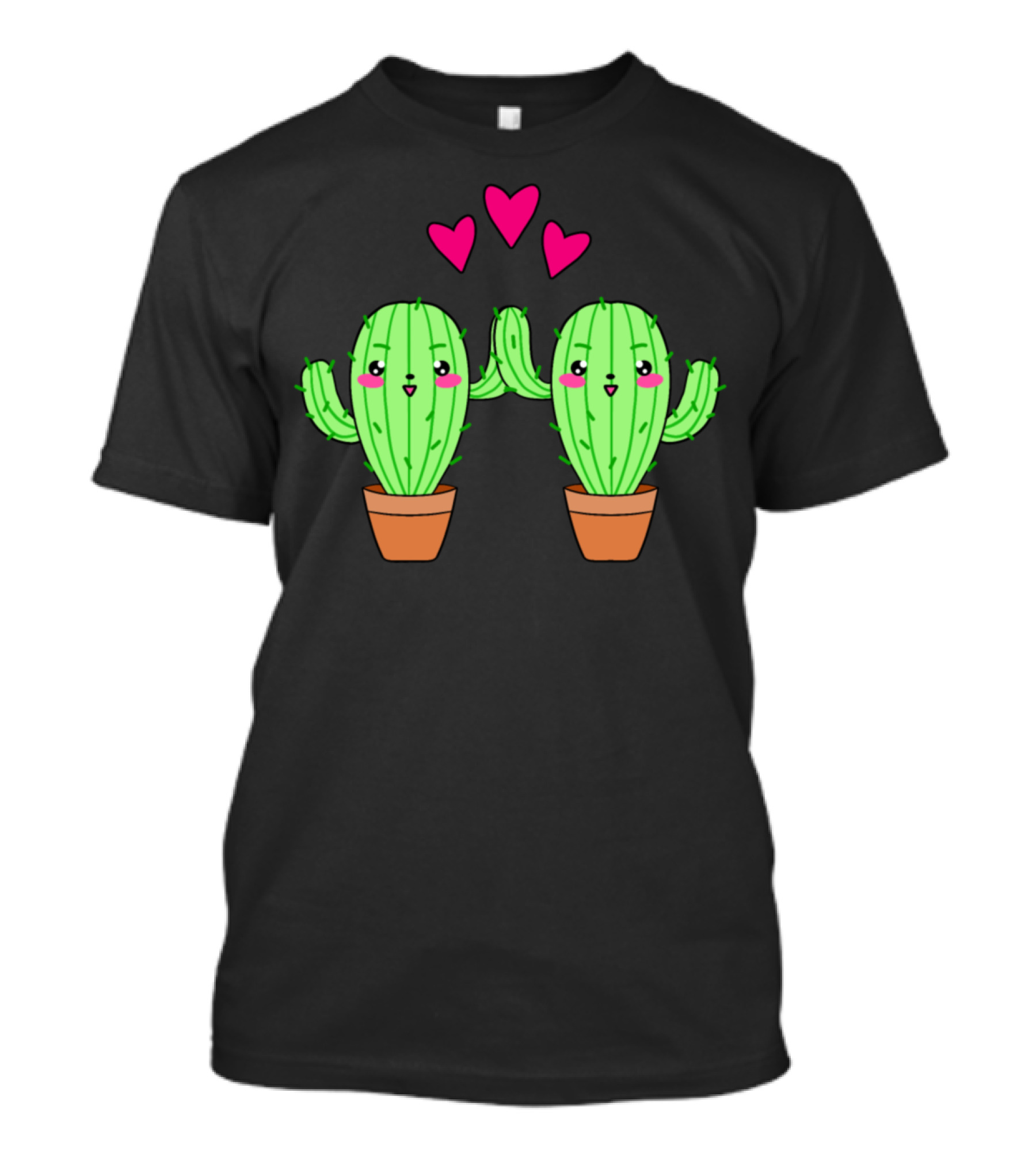 Cute Happy Green Kawaii Potted Cactus Plants With Hearts T-Shirt
