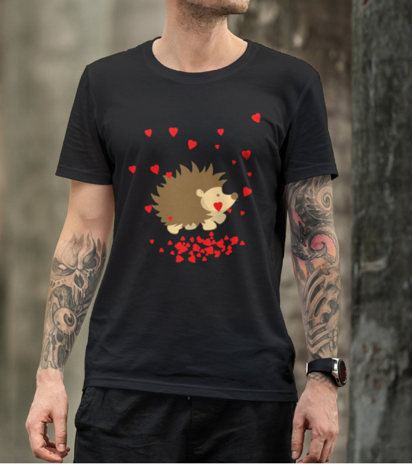 Cute Hedgehog Surrounded By Red Hearts Valentine's Day Love T-Shirt