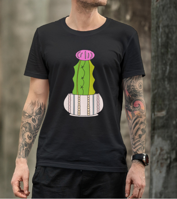 Cute Hybrid Cactus Cableknit Patterned Pink And Green T-Shirt