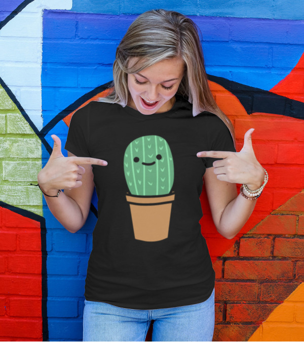 Cute Little Cactus Smiling Cartoon Plant T-Shirt