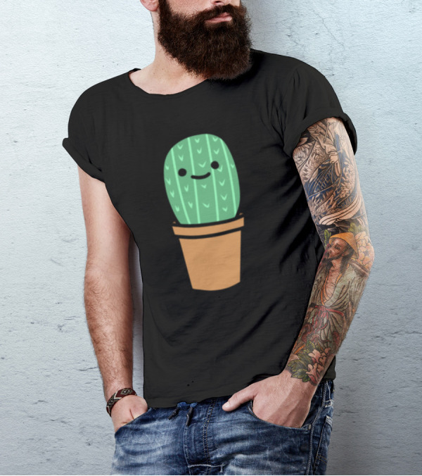 Cute Little Cactus Smiling Cartoon Plant T-Shirt