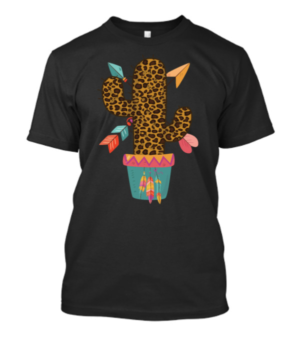Cute Leopard Print Boho Chic Colorful Cactus T-Shirt