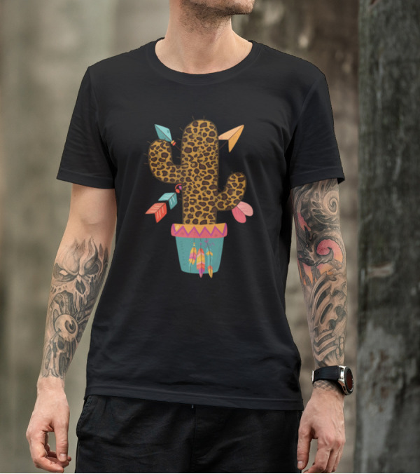 Cute Leopard Print Boho Chic Colorful Cactus T-Shirt