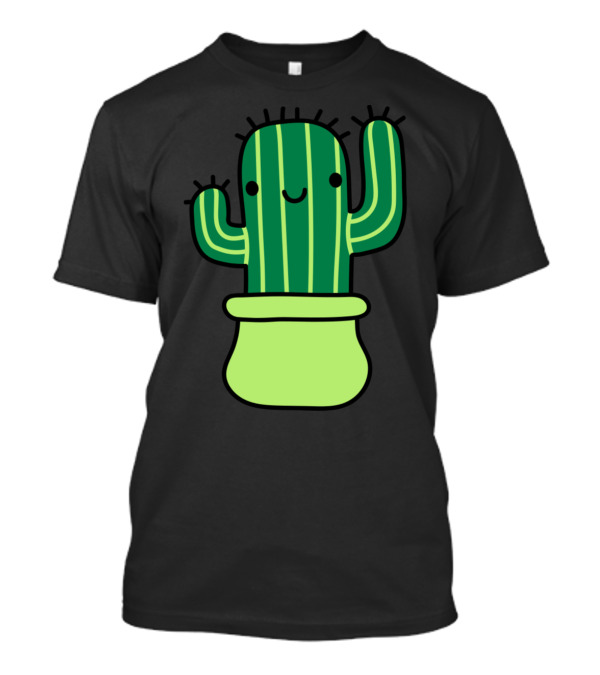 Cute Sweet Little Cactus With Striped Green Pattern And Smiling Face In Pot T-Shirt