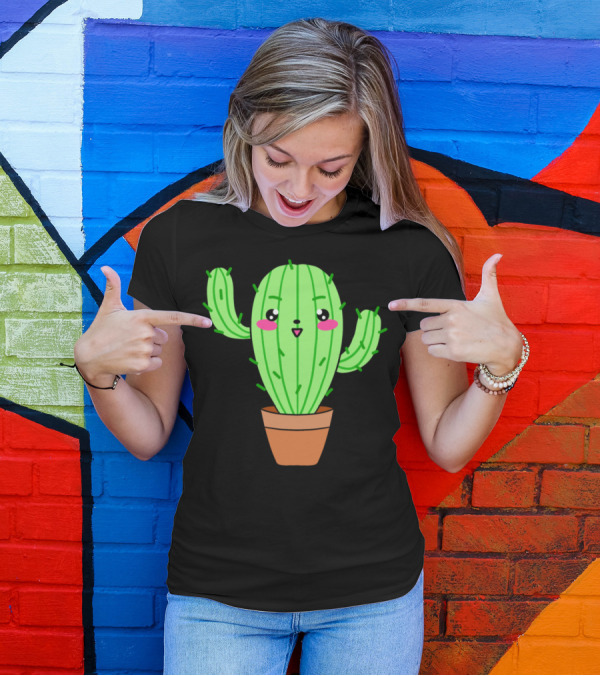 Happy Kawaii Cute Baby Potted Cactus T-Shirt