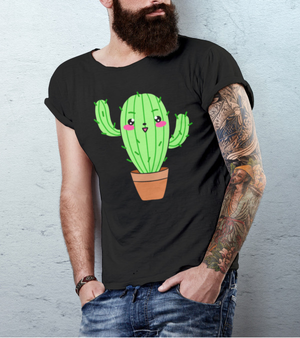 Happy Kawaii Cute Baby Potted Cactus T-Shirt