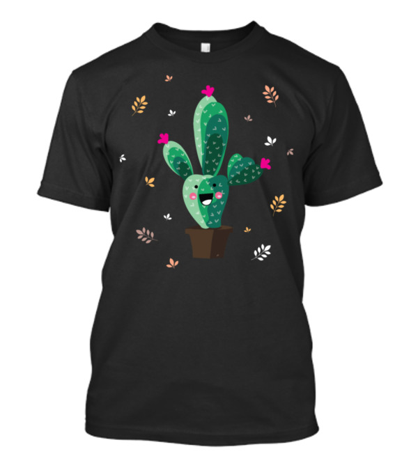 Cute Smiling Cactus With Heart Details And Colorful Leaves T-Shirt