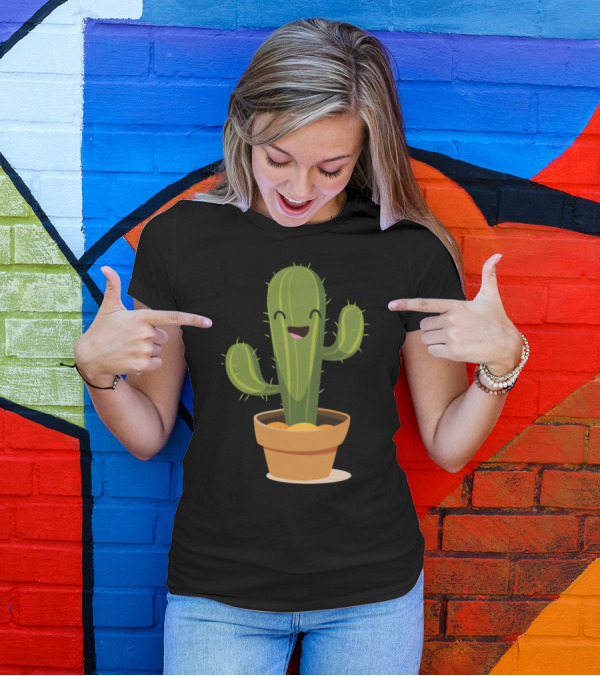 Smiling Cactus In A Flower Pot Garden Delight T-Shirt