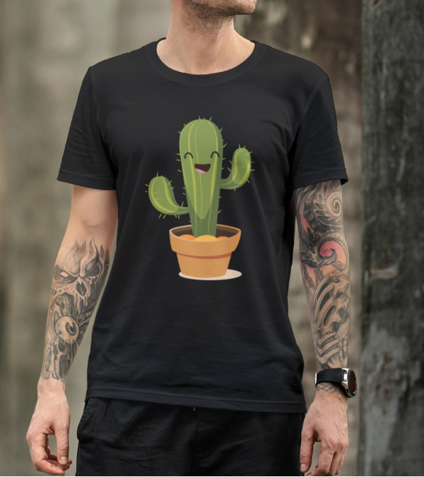 Smiling Cactus In A Flower Pot Garden Delight T-Shirt
