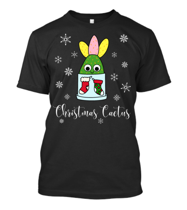 Whimsical Christmas Cactus With Festive Stockings And Snowflakes T-Shirt