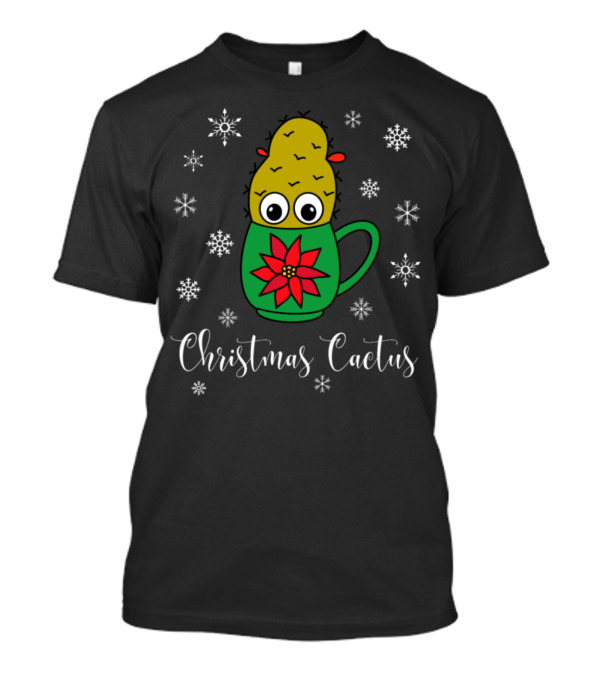 Christmas Cactus Mug Cute Festive Design With Snowflakes T-Shirt