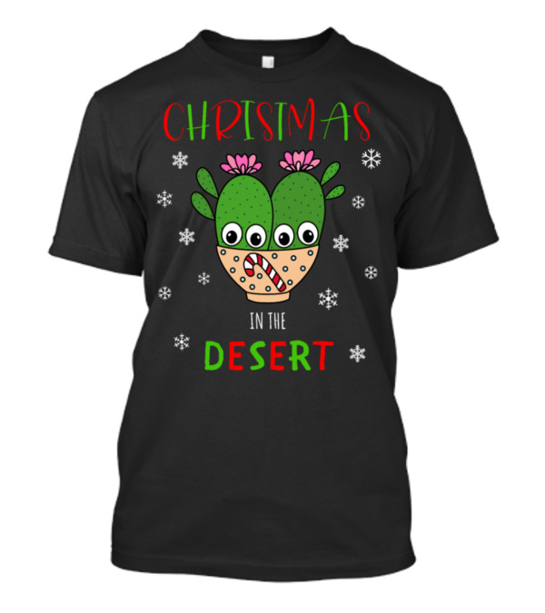 Christmas In The Desert Cacti Snowflakes Candy Cane T-Shirt