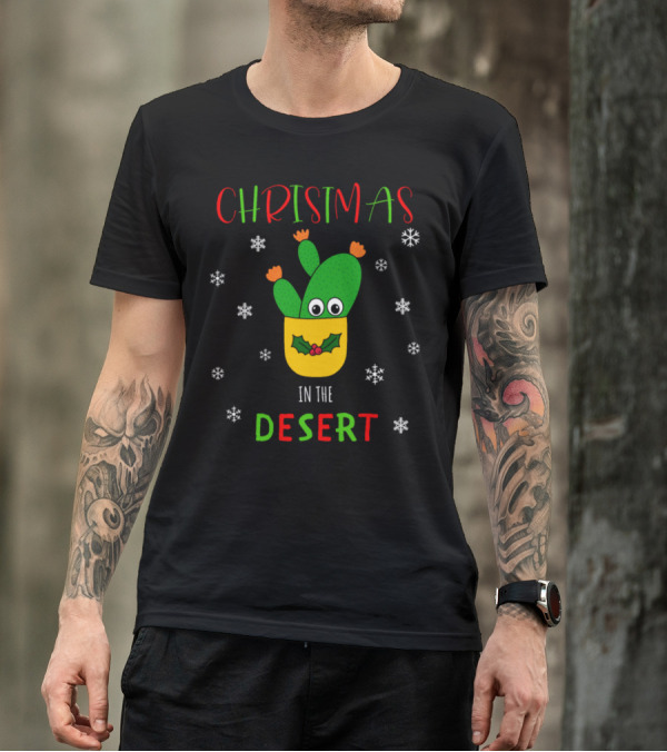 Christmas In The Desert Opuntia Microdasys Holiday Cactus With Snowflakes T-Shirt
