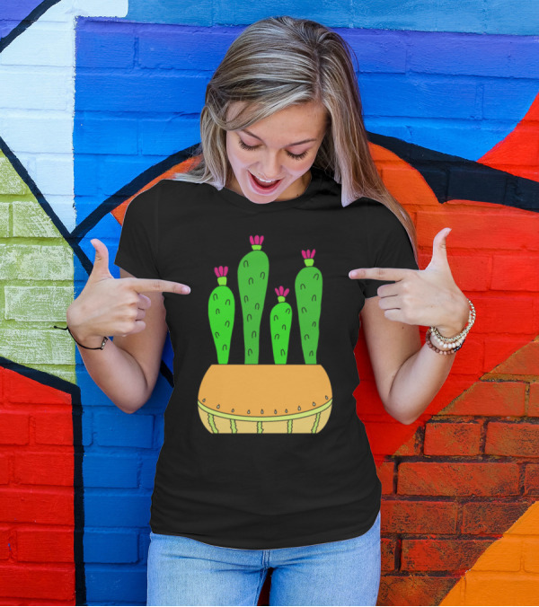 Delicate Melon Pot Cacti Blooming With Pink Flowers T-Shirt
