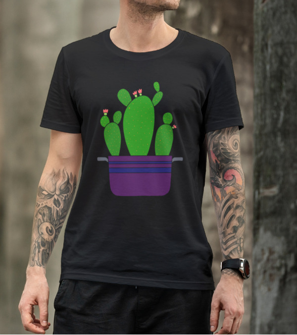 Dinnertime Flowertime Cacti In Purple Pot With Blossoms T-Shirt
