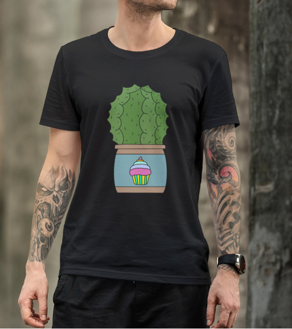 Echinocactus In Vibrant Cupcake Decorated Pot T-Shirt