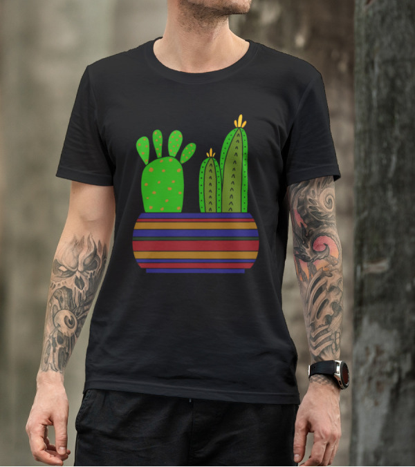 Enough Room For Two Types Of Cacti In Vibrant Striped Planter T-Shirt