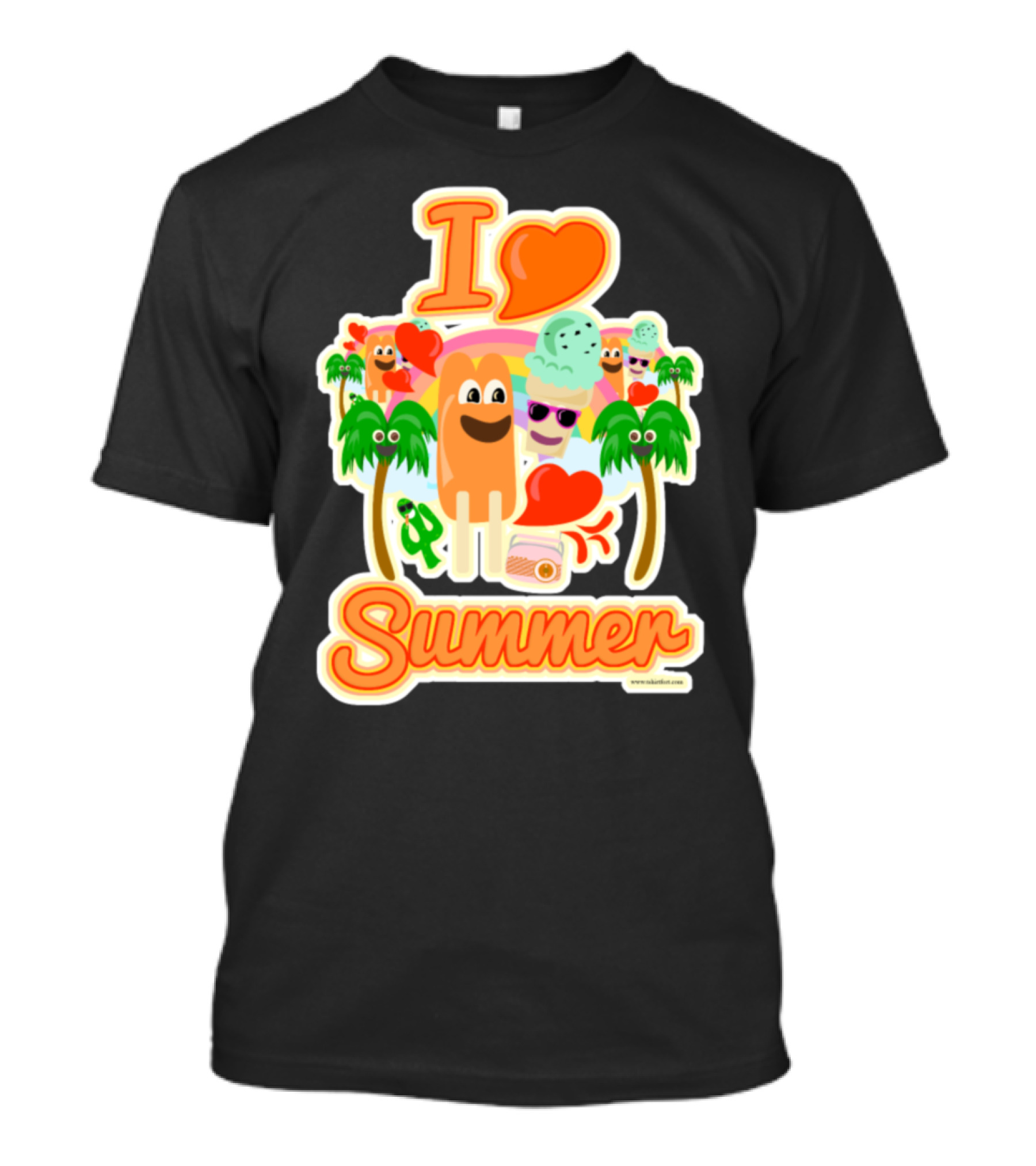 I Love Summer Ice Cream And Popsicles With Palm Trees And Hearts T-Shirt