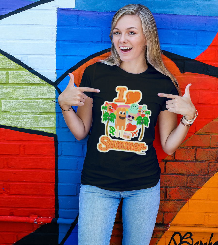 I Love Summer Ice Cream And Popsicles With Palm Trees And Hearts T-Shirt