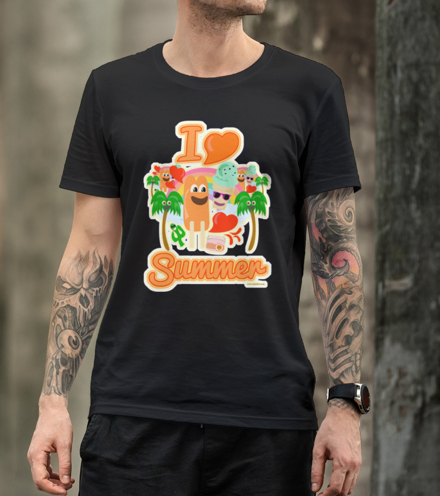 I Love Summer Ice Cream And Popsicles With Palm Trees And Hearts T-Shirt