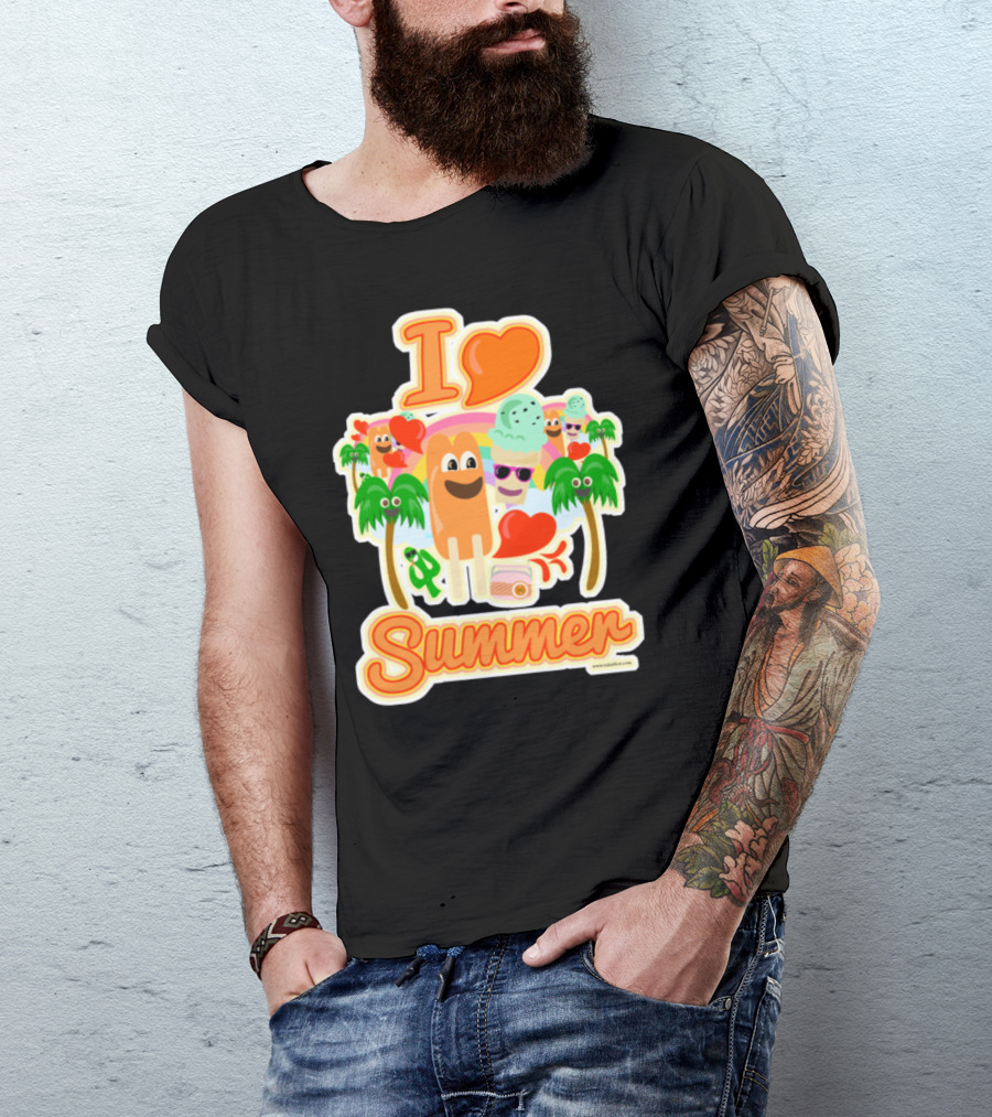 I Love Summer Ice Cream And Popsicles With Palm Trees And Hearts T-Shirt