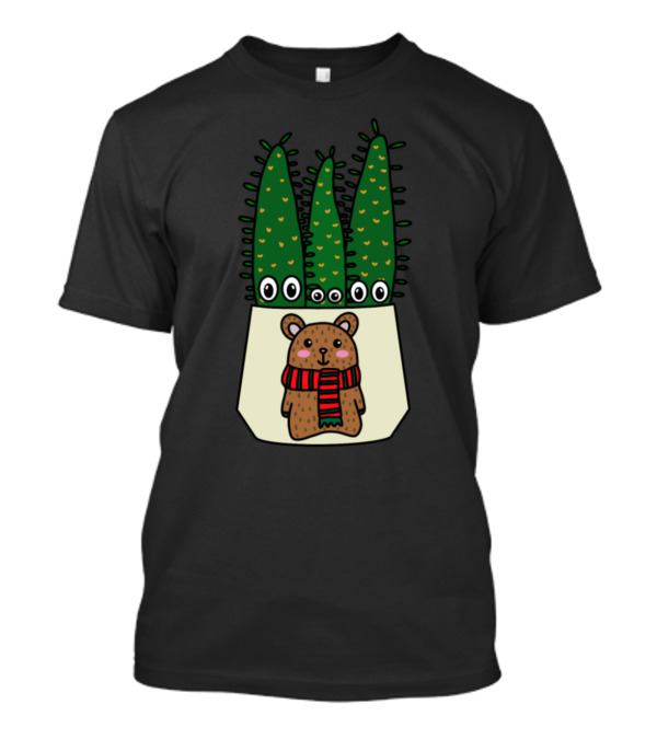 Eves Pin Cacti With Eyes In Christmas Scarf Bear Pot T-Shirt