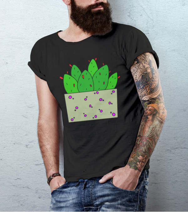 Fleshy Red Flower Cactuses In Speckled Planter Box T-Shirt