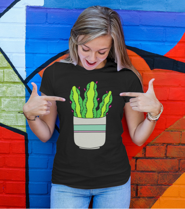 Flowering Succulent In Shabby Chic Pot With Green And Pink Accents T-Shirt