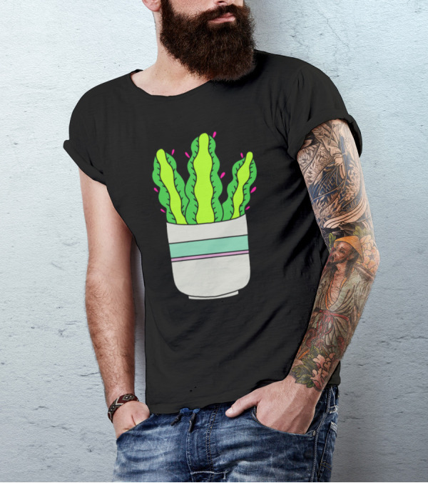 Flowering Succulent In Shabby Chic Pot With Green And Pink Accents T-Shirt