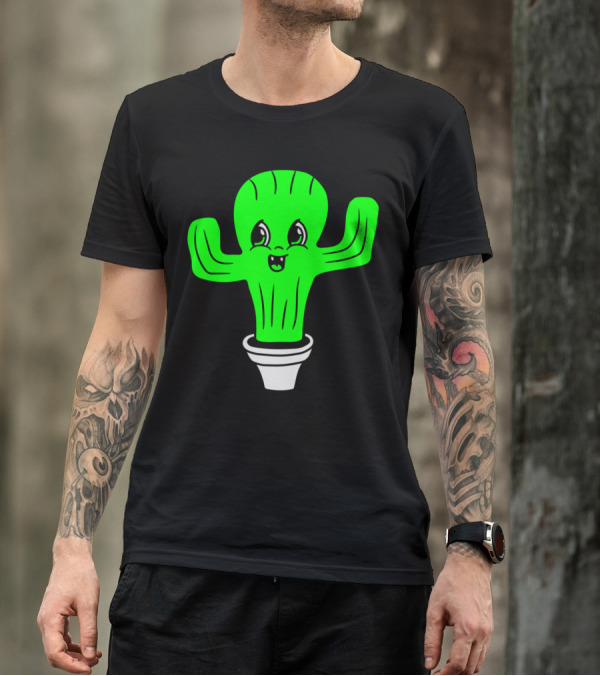 Sweet Little Cactus Comic Face In Flowerpot T-Shirt