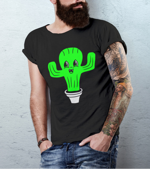 Sweet Little Cactus Comic Face In Flowerpot T-Shirt
