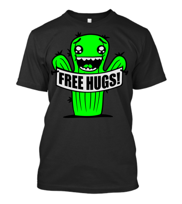 Free Hugs Cute Green Cactus Cartoon Hugz Comic T-Shirt