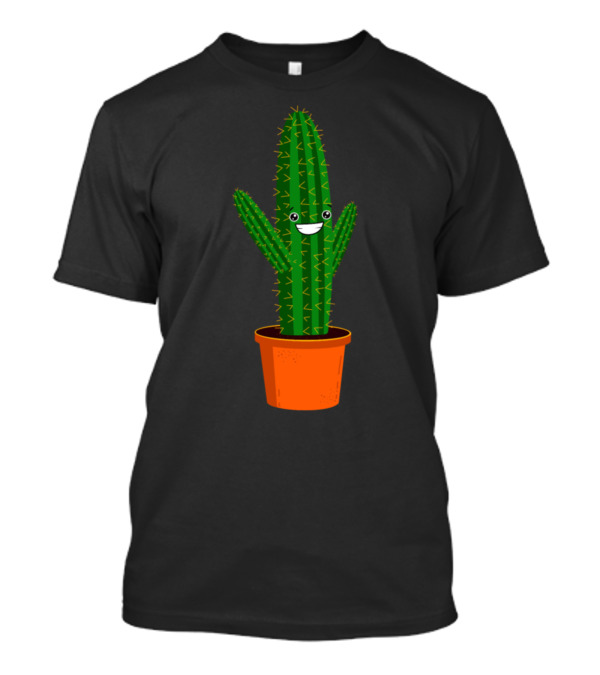 Funny Smiling Cartoon Cactus In Orange Pot T-Shirt
