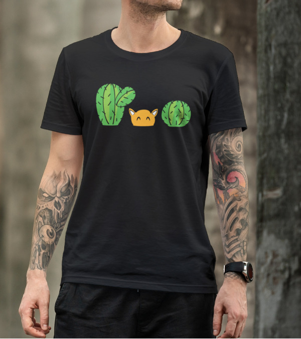 Funny Cactus Cup Cacti Succulent Plant With Smiling Fox In Pots T-Shirt