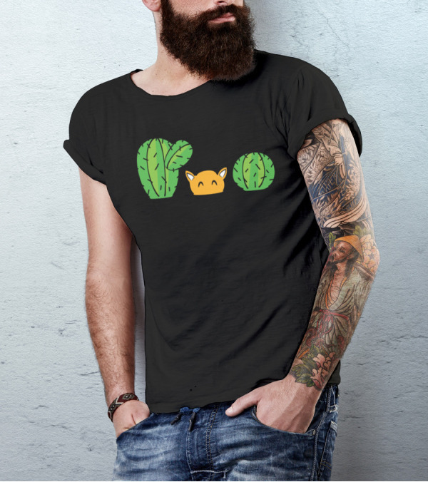 Funny Cactus Cup Cacti Succulent Plant With Smiling Fox In Pots T-Shirt