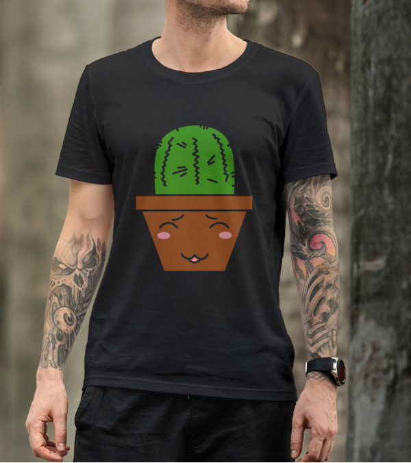 Funny Sweet Cute Cactus Kawaii N27v2 Smiling Potted Plant T-Shirt