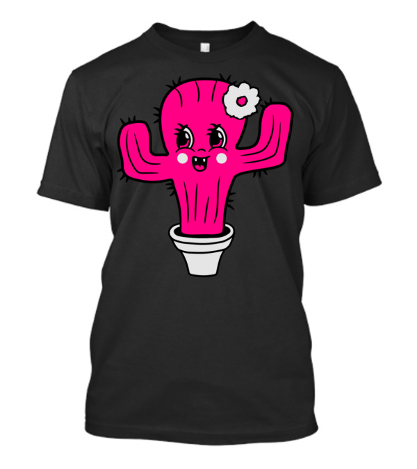 Girl Pink Cute Sweet Little Cactus With Flower T-Shirt