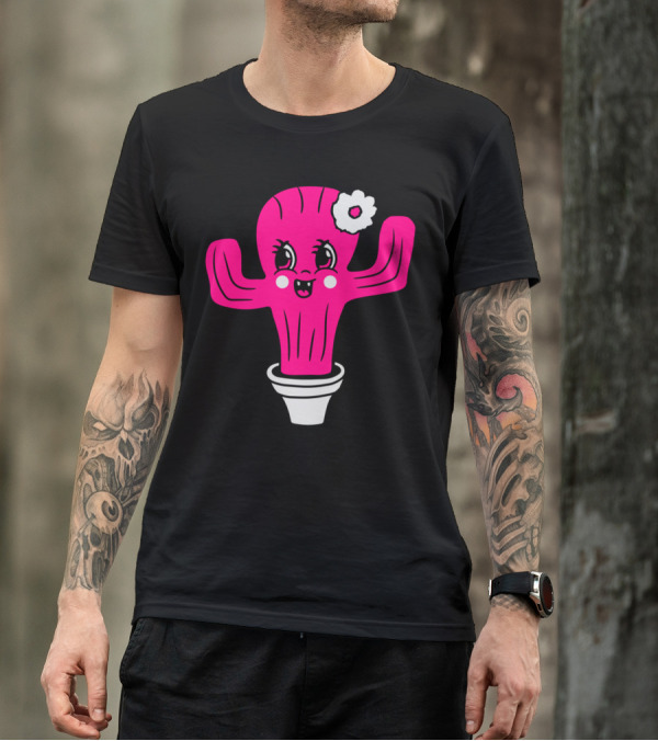 Girl Pink Cute Sweet Little Cactus With Flower T-Shirt