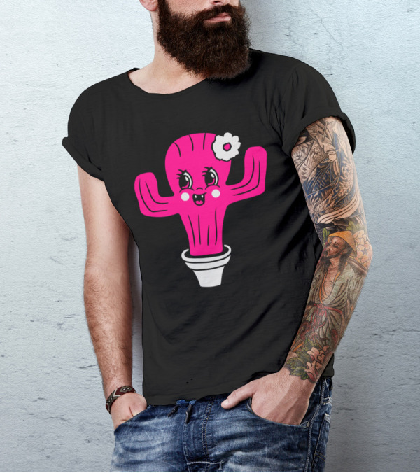 Girl Pink Cute Sweet Little Cactus With Flower T-Shirt