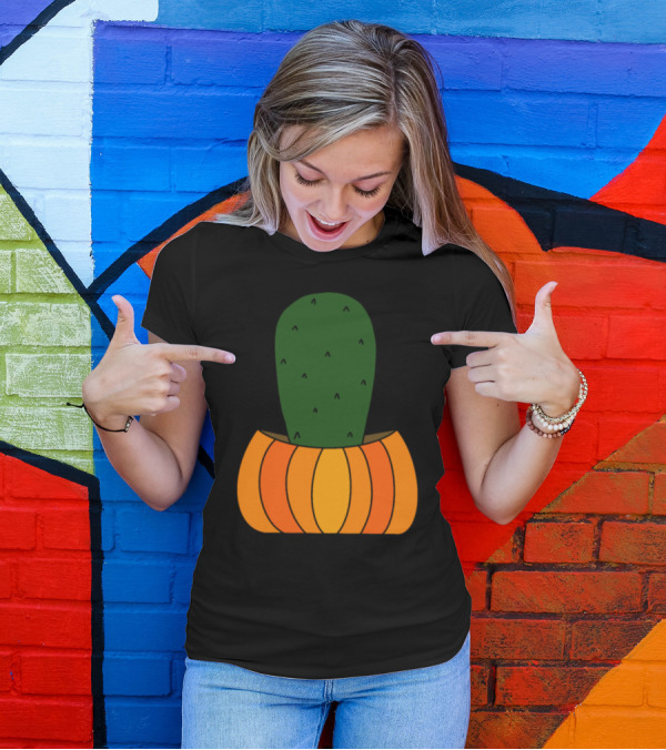 Halloween Pumpkin Cactus Fusion T-Shirt