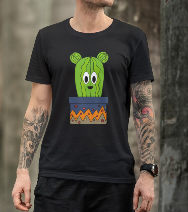 Happy Cactus With Bear Ears In Colorful Zigzag Pot T-Shirt
